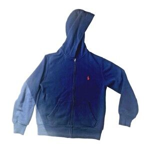 Polo Ralph Lauren Boys Navy Blue Full Zip Hoodie Sweatshirt Red Pony Youth Small